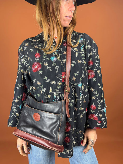 VTG 80's/90's Brown & Black Leather Shoulder Bag