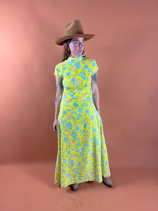 VINTAGE 60's Floral Maxi Dress 8-10
