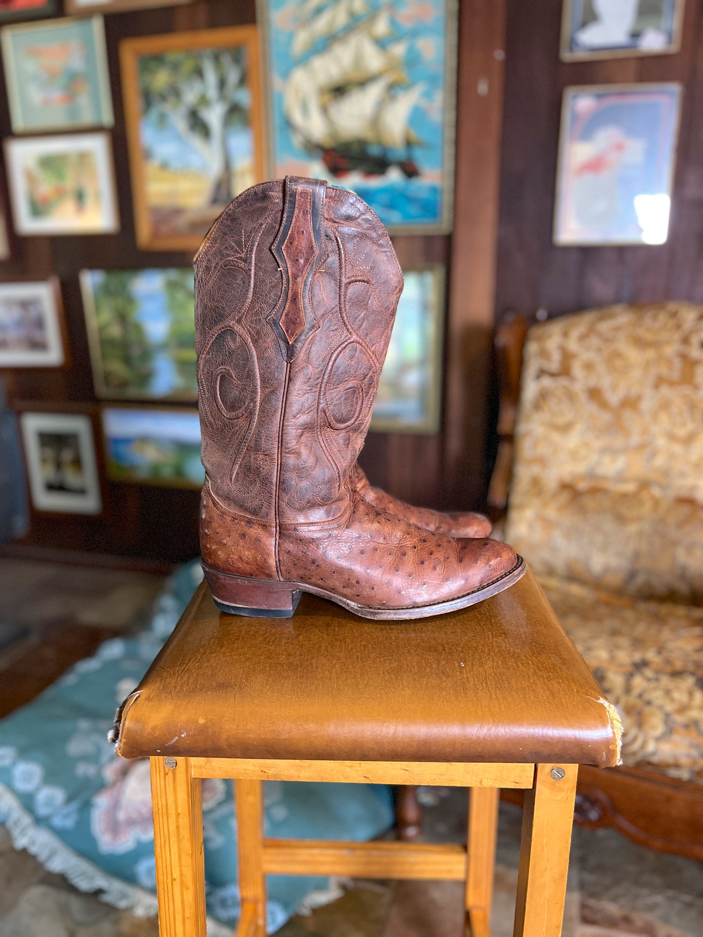 VINTAGE 90's Leather Cowboy Boots 9/39.5