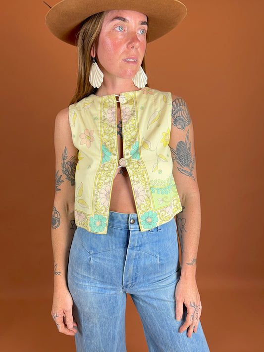 VINTAGE 70's Floral Vest 6-8