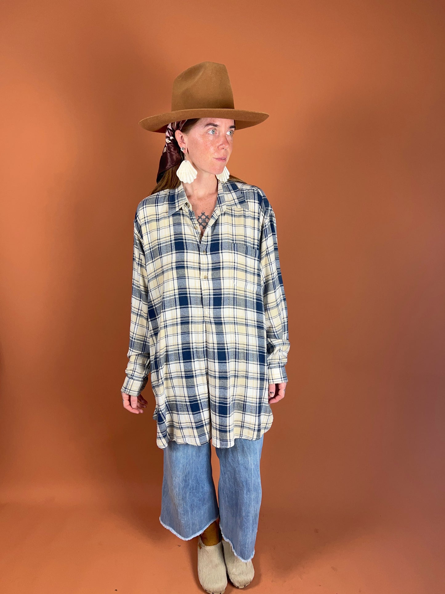 VINTAGE 70's Cotton French Workwear 1/4 Button Shirt/Tunic 14-16