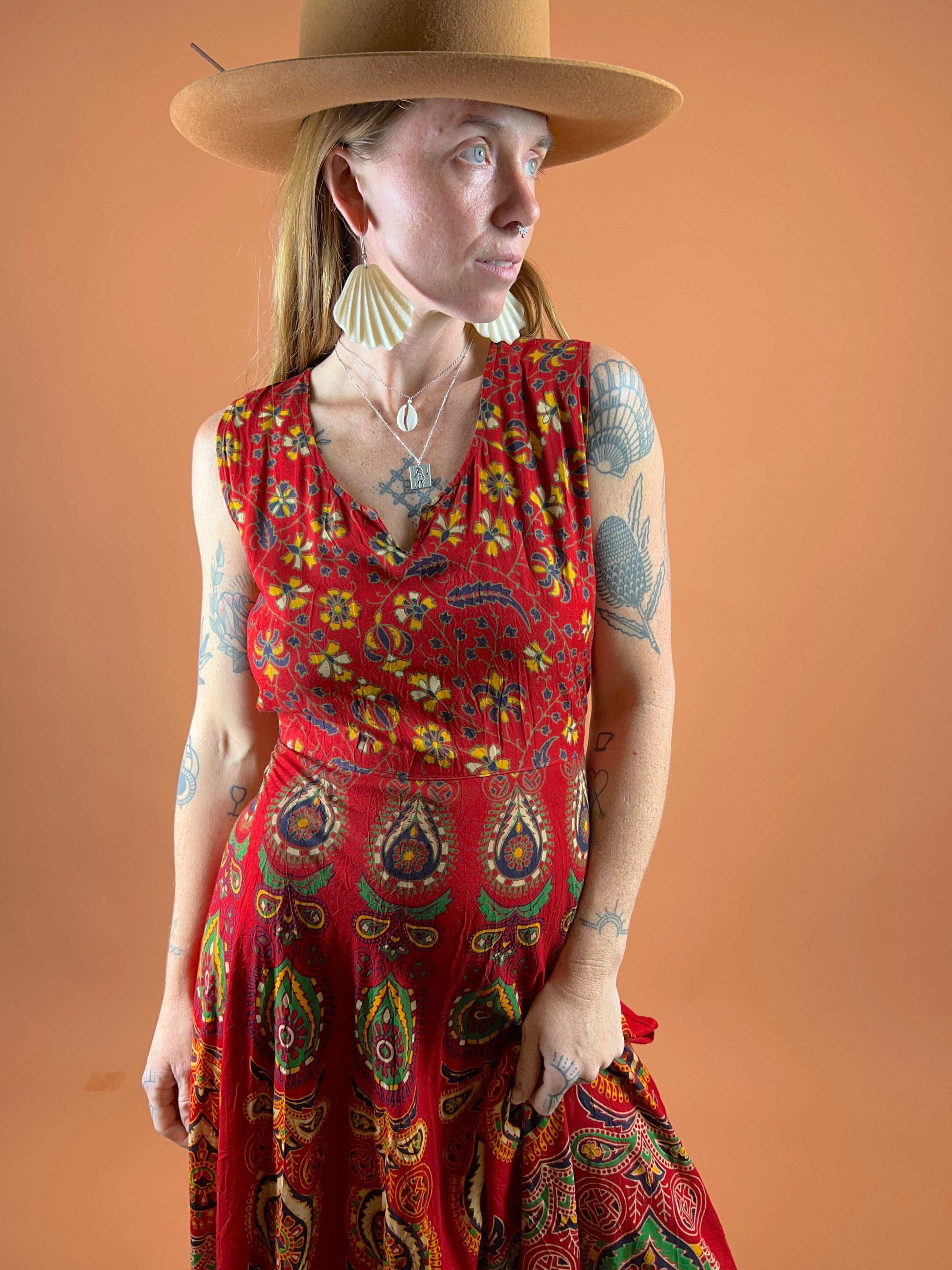 VTG 80's/90's Batik Cotton Maxi Dress 14