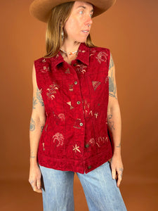 VTG 80's Embroidered Red Vest 14-16