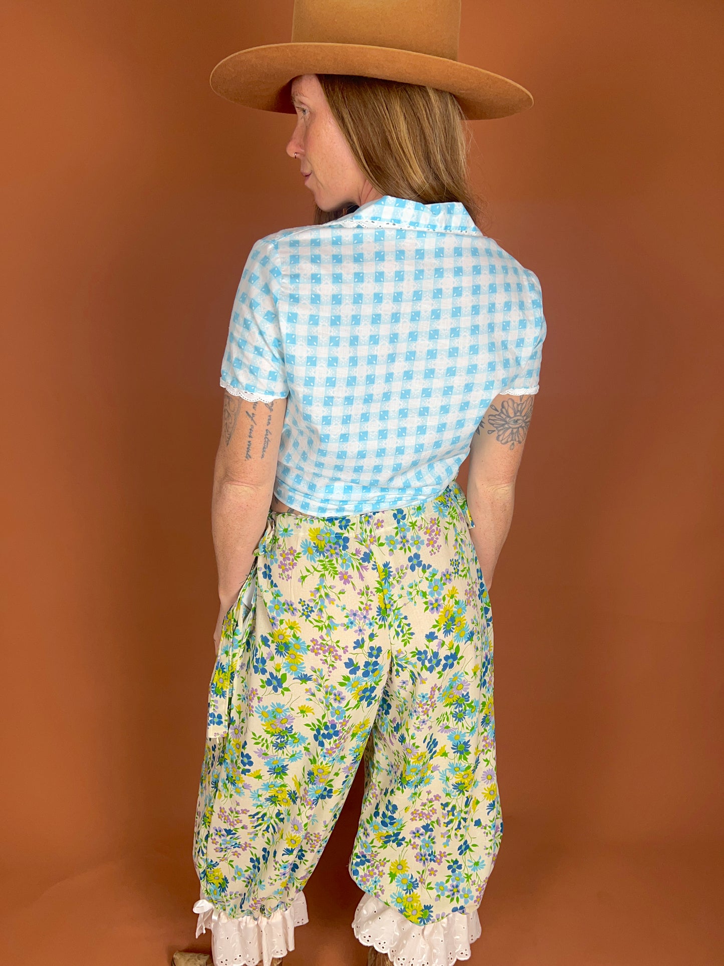 SECOND SHINE SLOW FASHION Up-Cycled Long Floral & Lace Bloomers OS