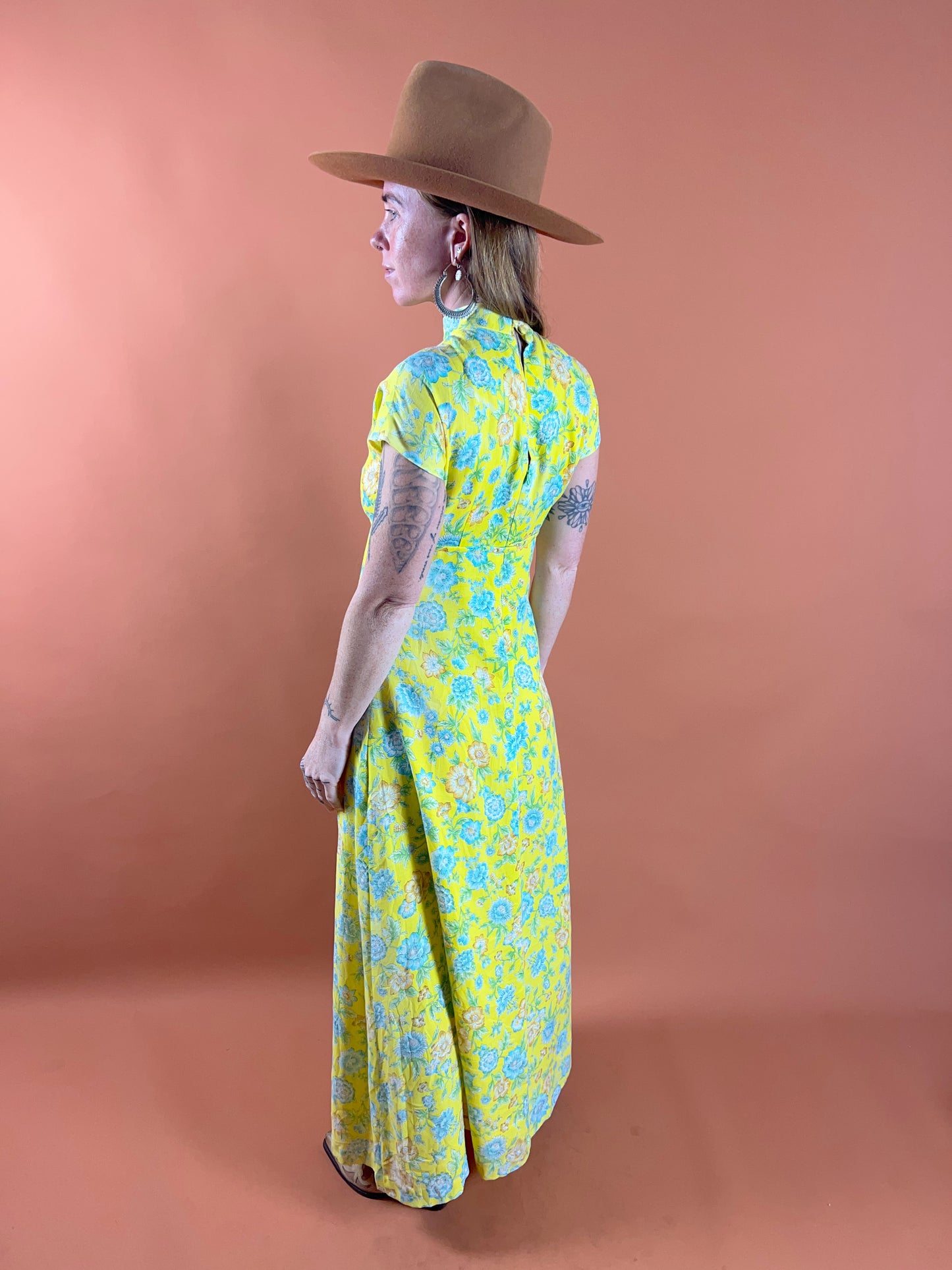 VINTAGE 60's Floral Maxi Dress 8-10
