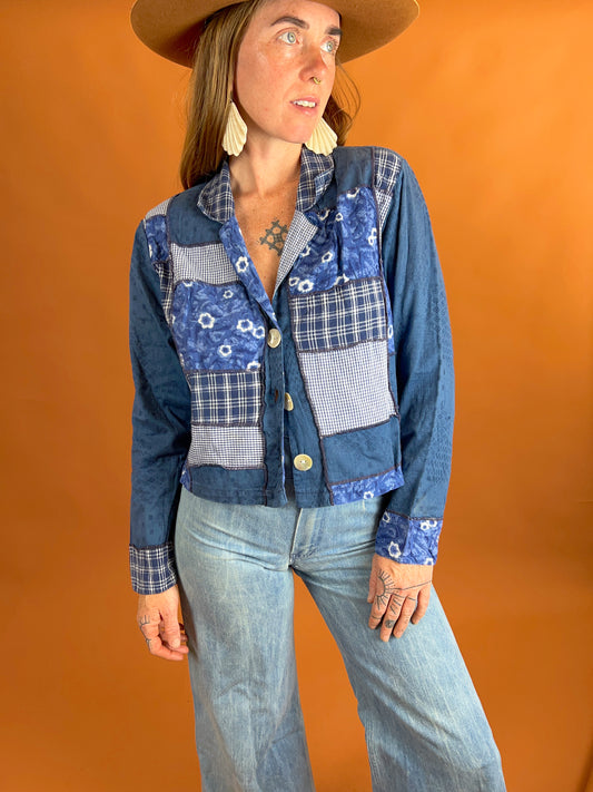 VINTAGE 80's Patchwork Lightweight Jacket 10