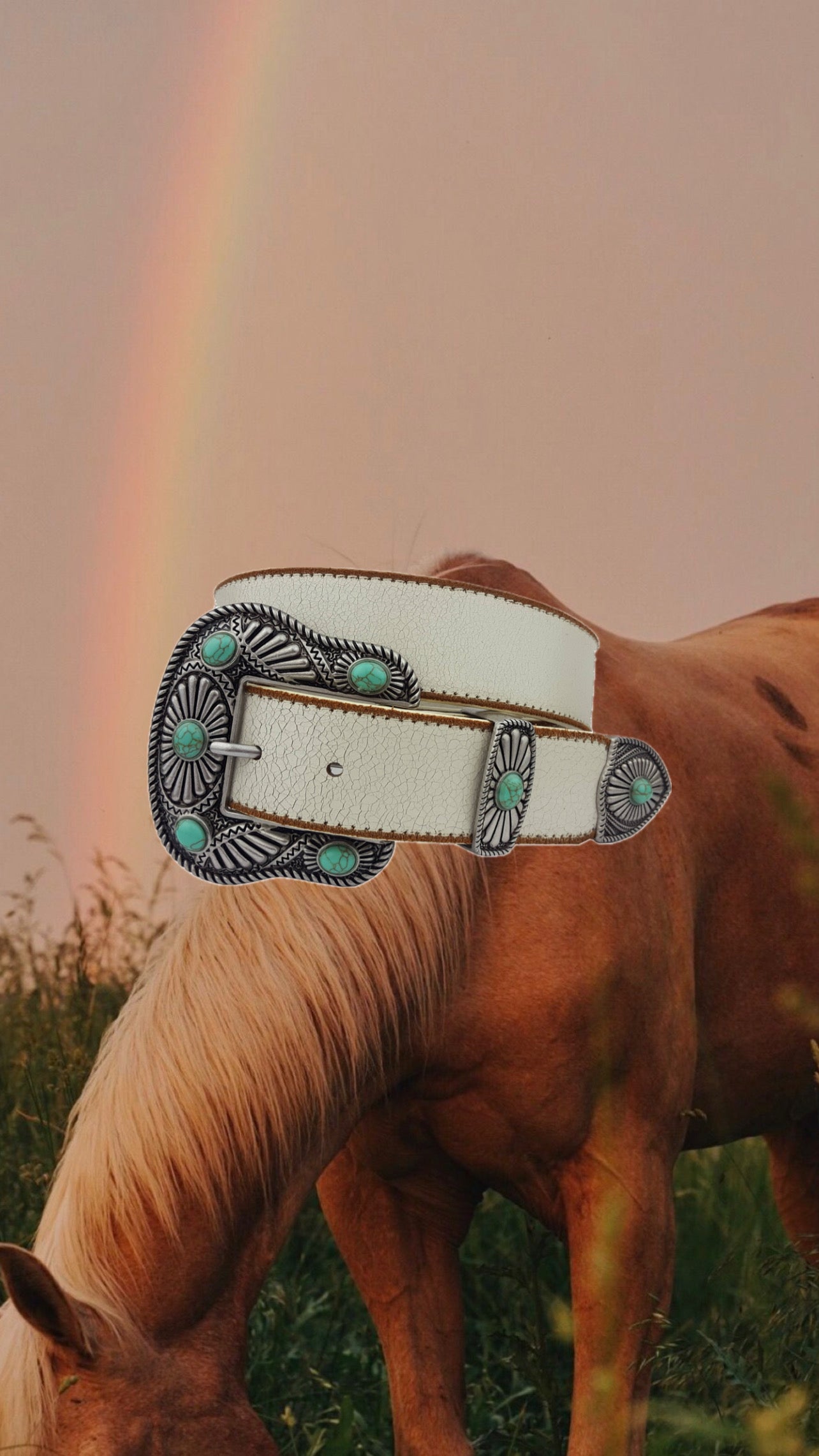 AXESORIA WEST White Leather Belt With Western Buckle