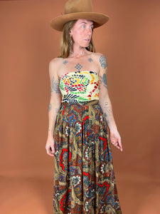 VTG 80's/90's Paisley Floral Pleated Maxi Skirt 6-8