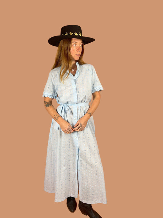 VTG 80's/90's Cotton Anglaise Maxi Dress 10