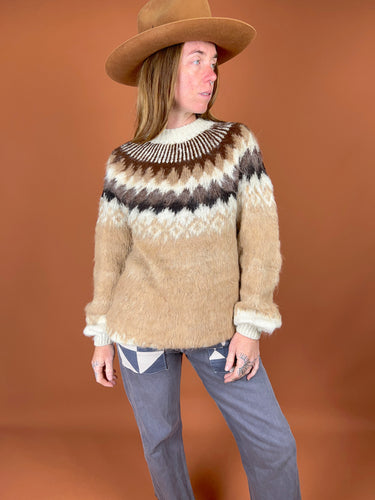 VTG 70's Handmade Knit Mohair Wool Scandinavian Jumper 10-12