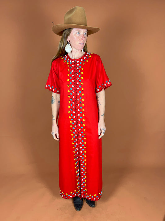 VINTAGE 80's Embroidered Maxi Dress 8-10