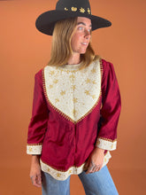 Load image into Gallery viewer, VTG 80&#39;s Velvet Embroidered Long Sleeve Blouse 14