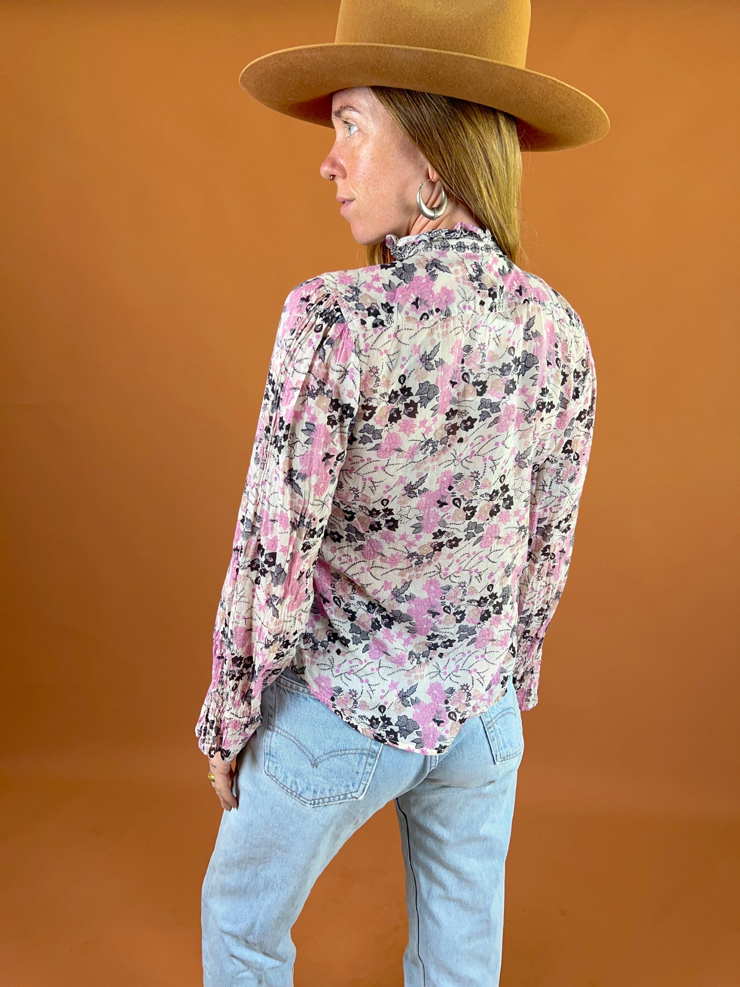 VINTAGE Floral Cotton Voile Blouse 8-10
