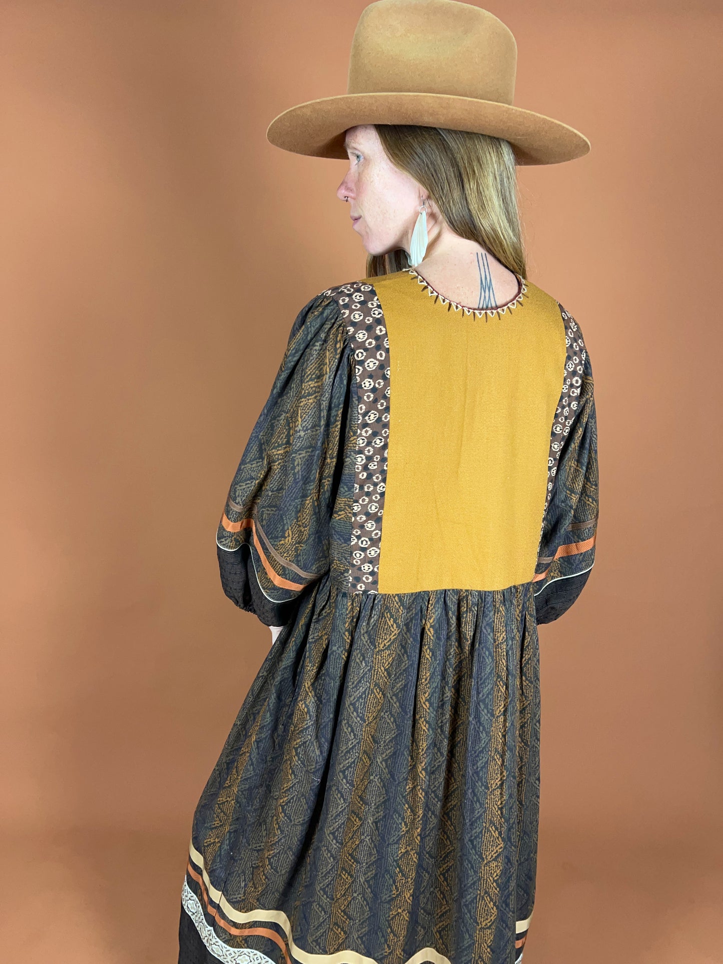 VINTAGE 70's Patchwork Maxi Dress 16