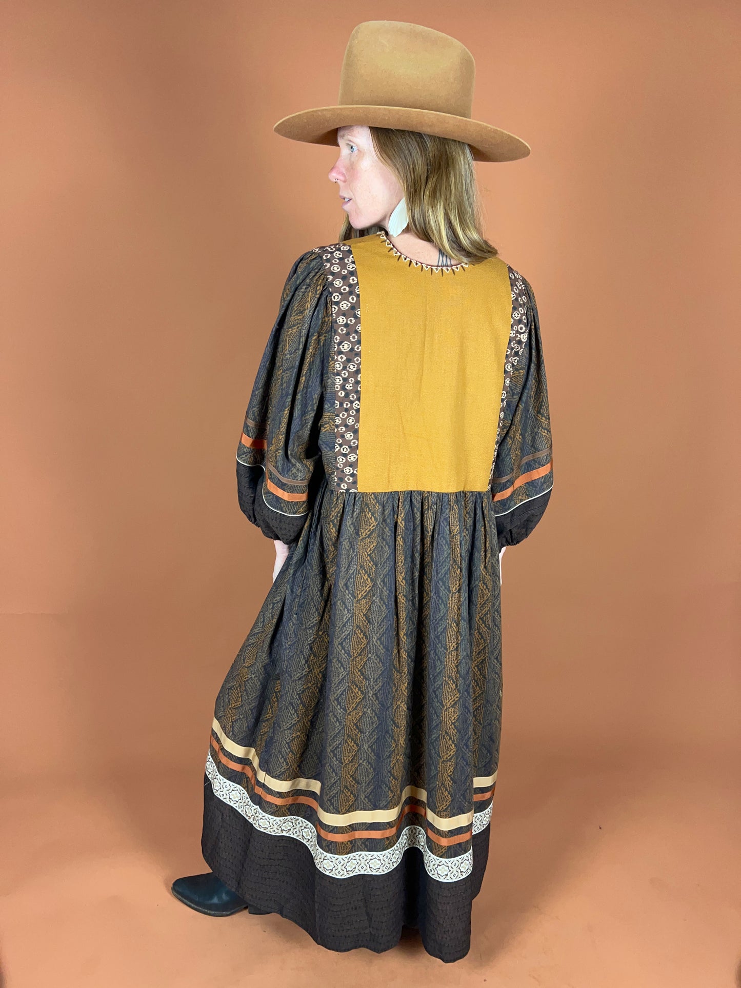 VINTAGE 70's Patchwork Maxi Dress 16