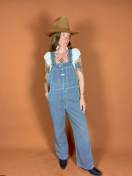 VINTAGE 80's Hickory Stripe Overalls 8-10