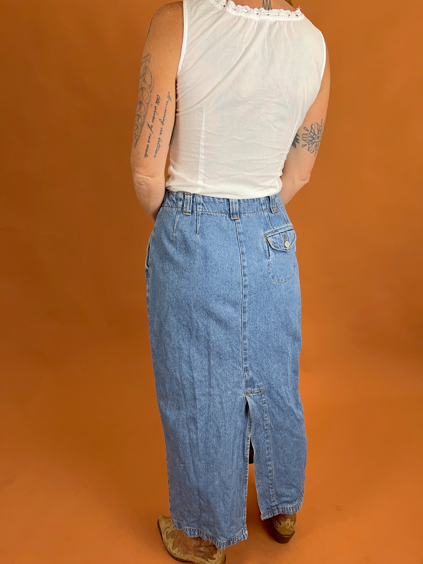 VINTAGE 80's Denim Maxi Skirt 10