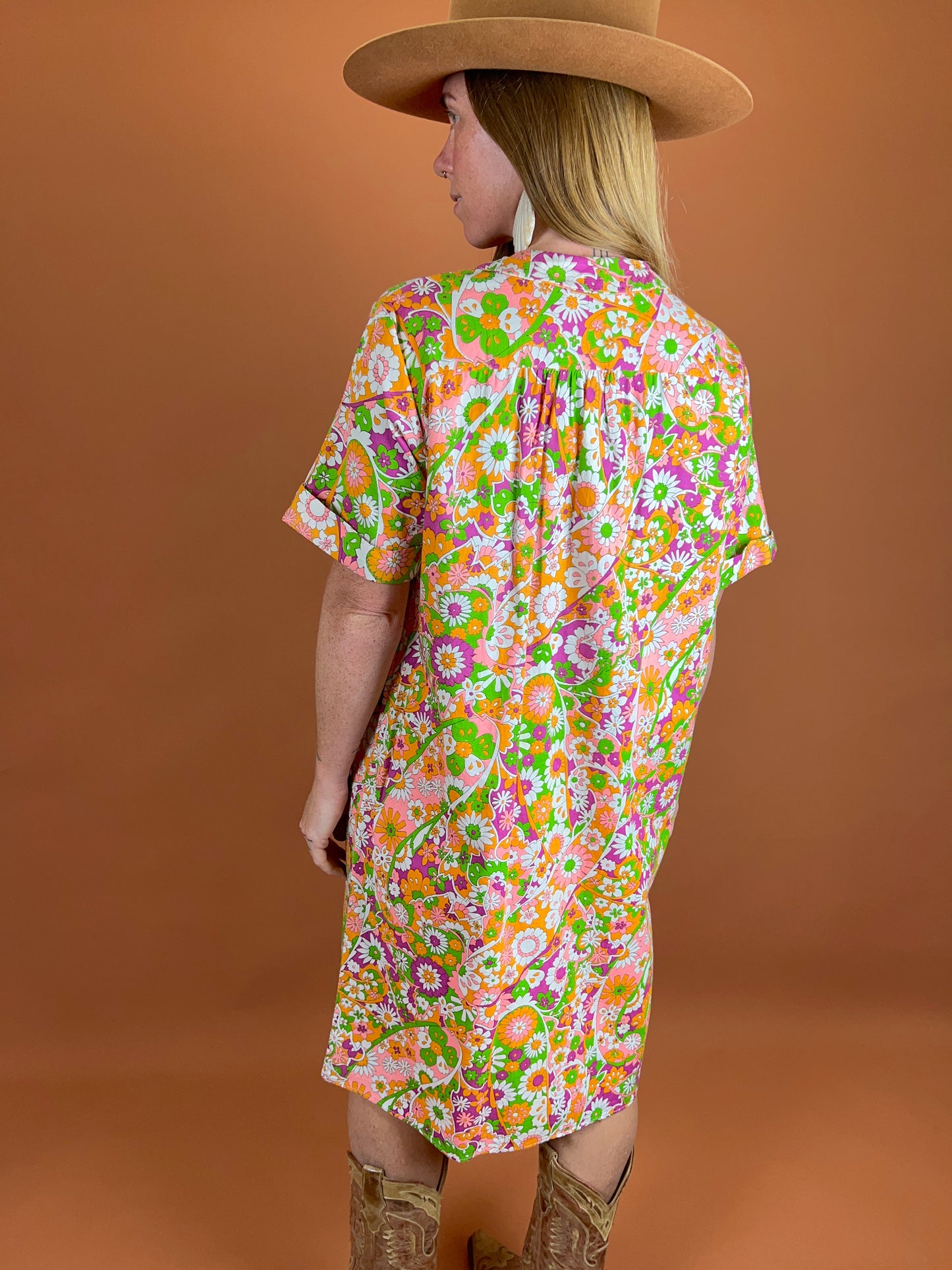 VINTAGE 60's Floral Midi Dress 14-16