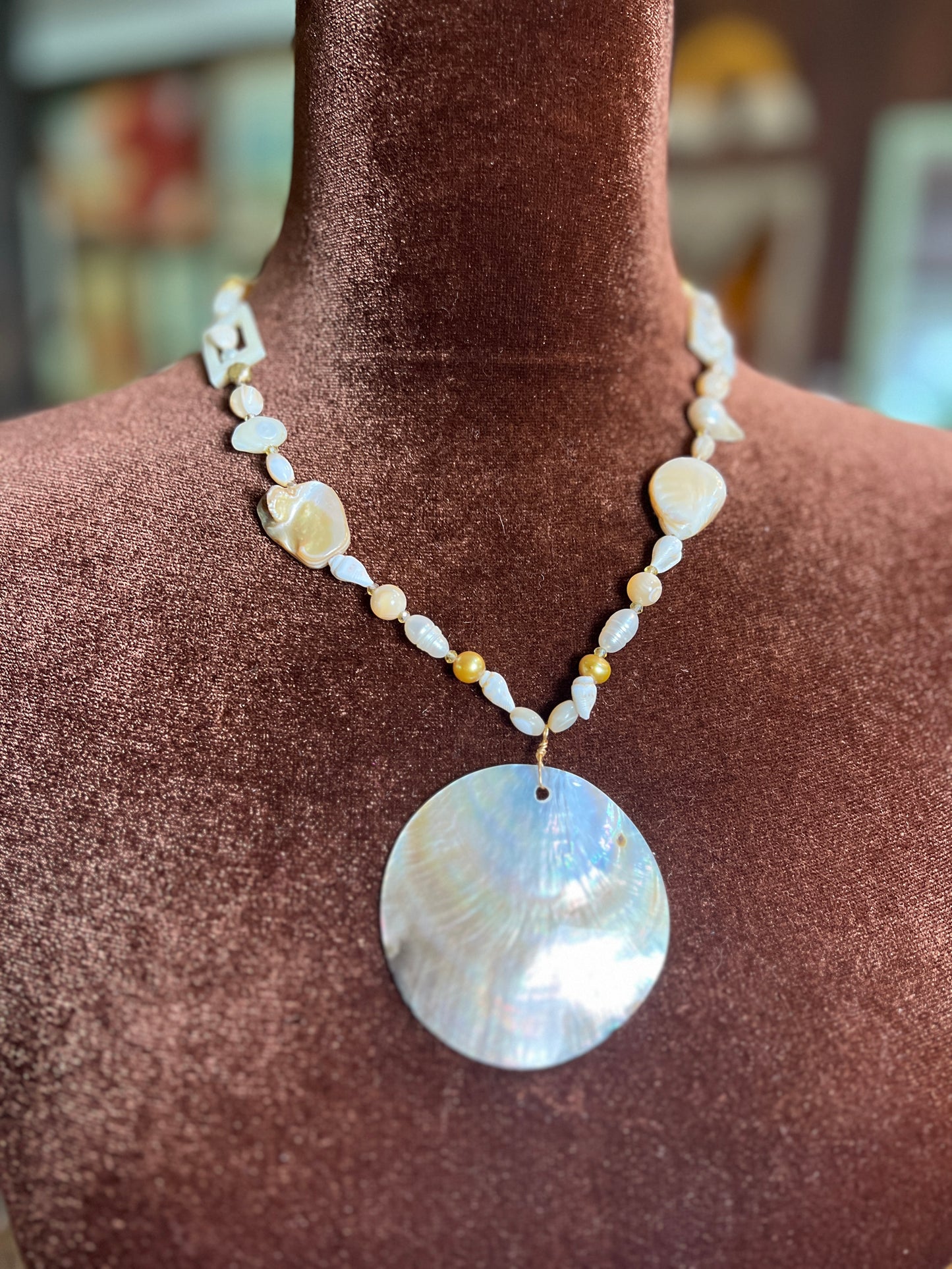 Moon Rae Pearl & Trochus Shell Necklace