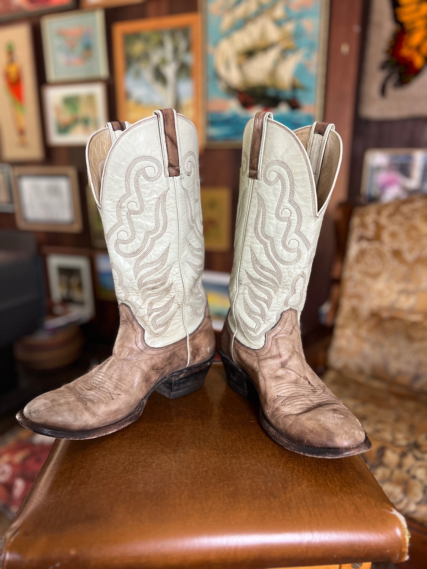 VINTAGE 70's Two Tone Cowboy Boots 9/39.5