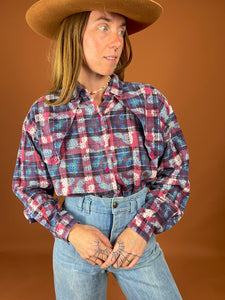 VTG 70's/80's Western Style Cotton Plaid Print Shirt 12-14