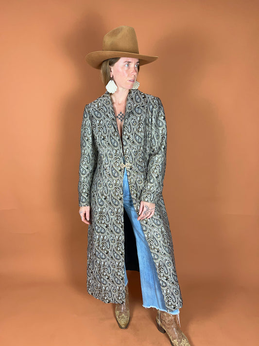 VINTAGE 80's Lurex Brocade Trench Coat 10-12