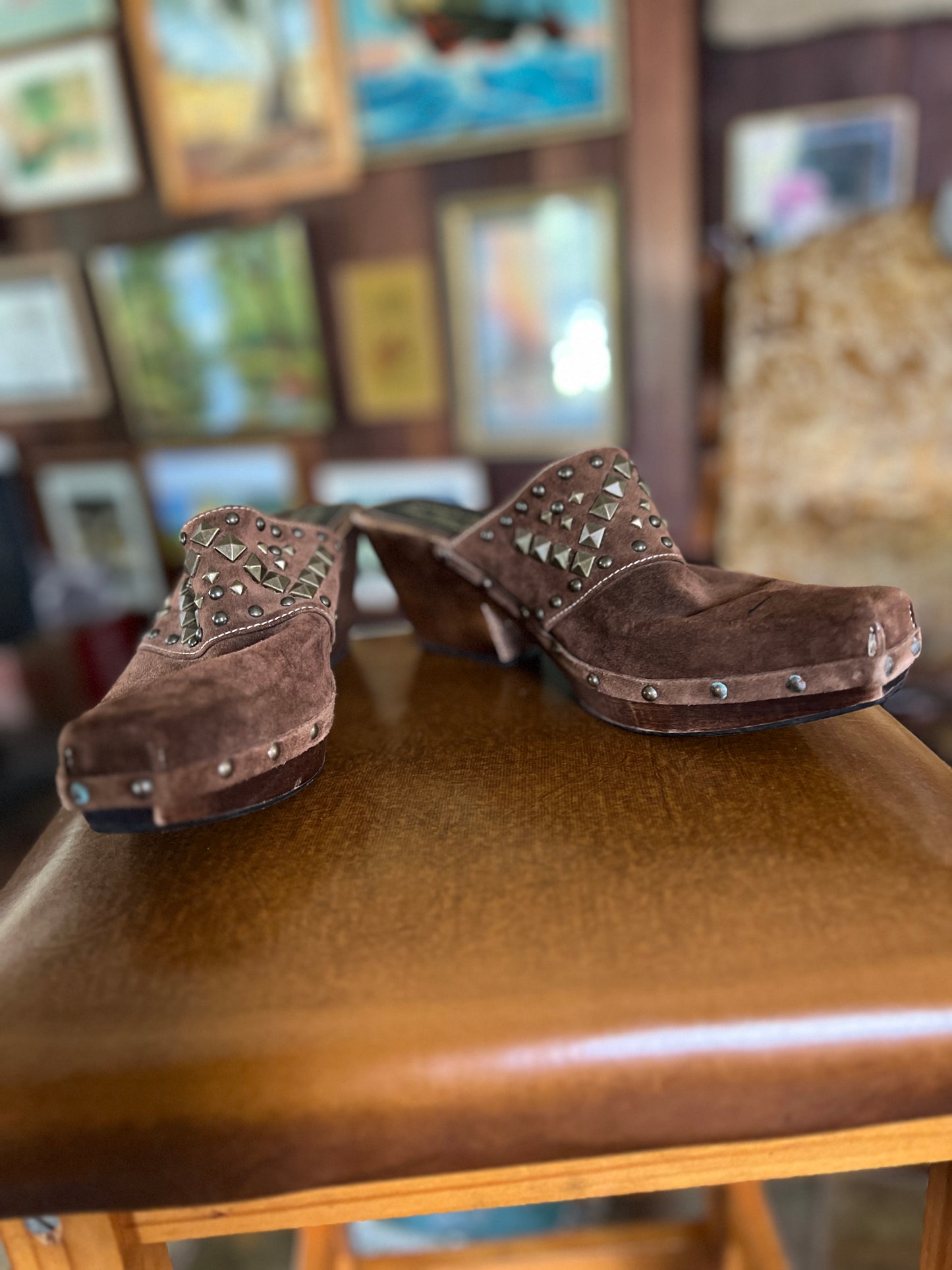 VINTAGE Y2K Italian Suede Studded Mules 9/39.5