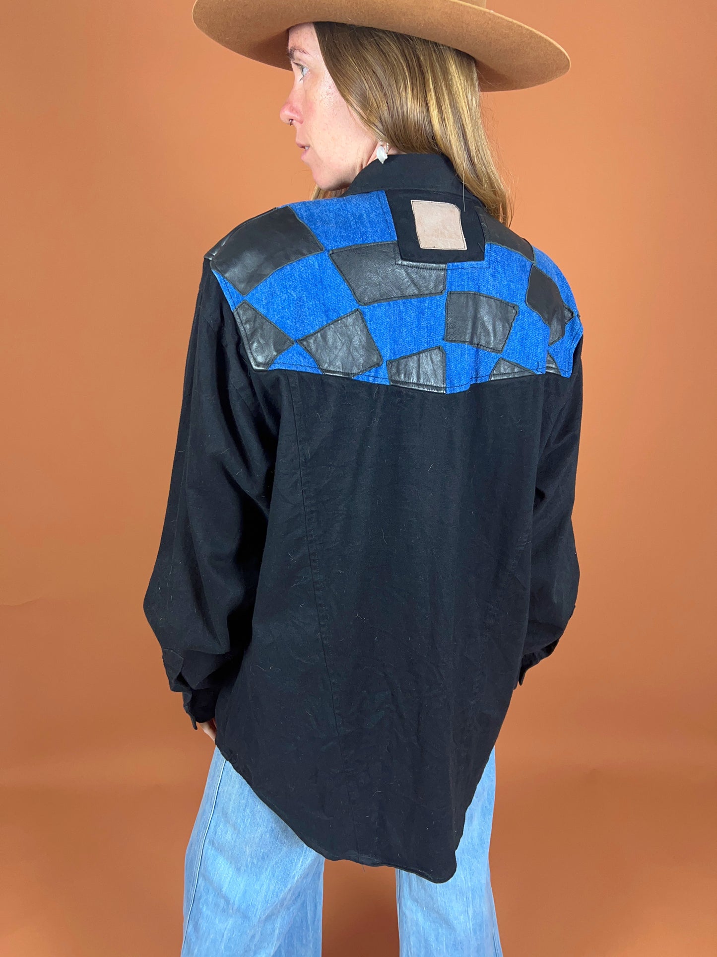 VINTAGE 80's Denim Patchwork Shirt 16