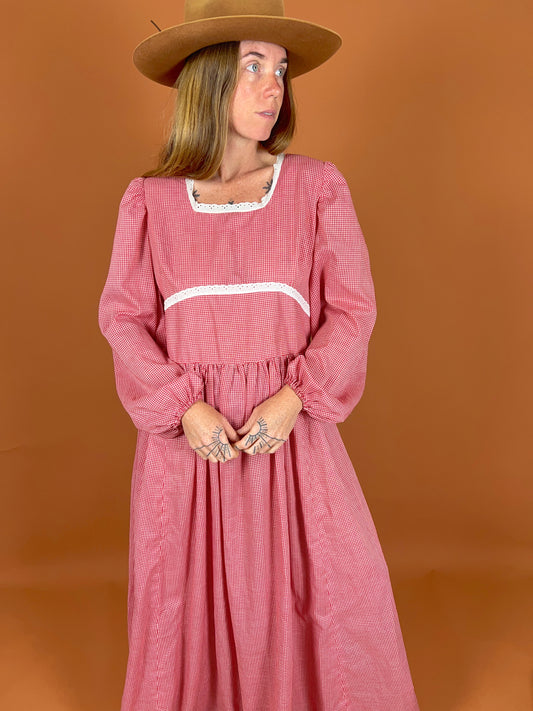 VINTAGE 60's Gingham Maxi Dress 12-14