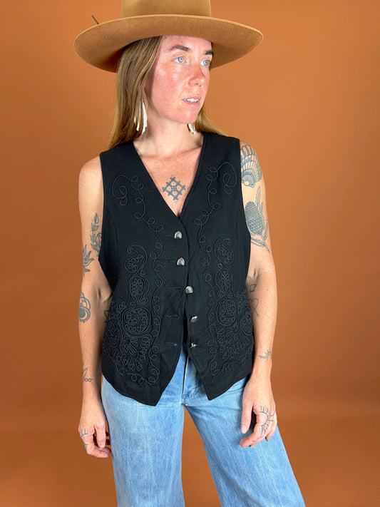 VINTAGE 80's Embroidered Vest 14-16