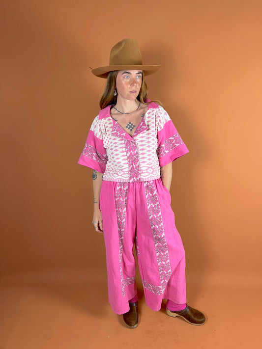 SECOND LOVE SLOW FASHION Vintage Embroidered Tablecloth Upcycled Pants 10-16