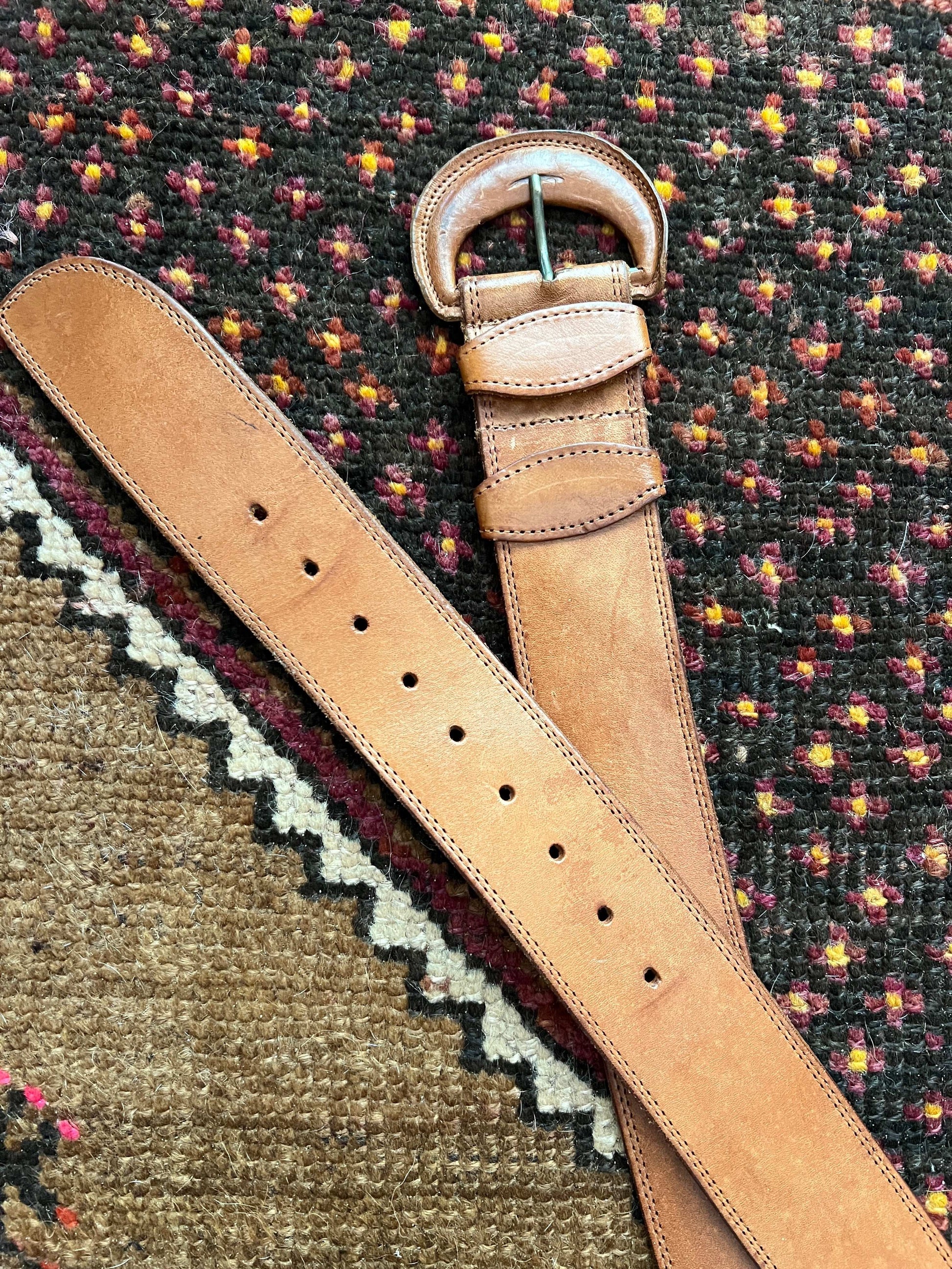 VTG 60's/70's Tan Brown Leather Belt 12-16