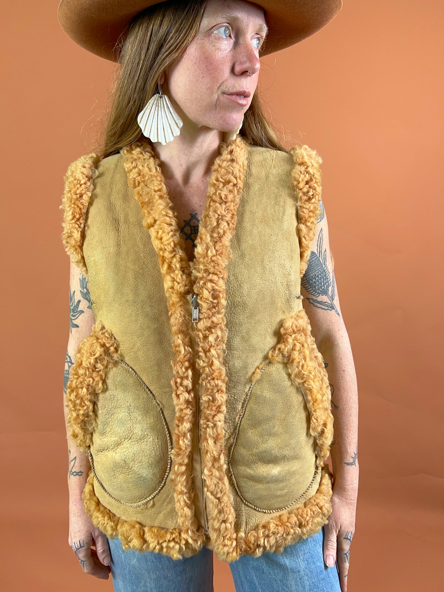 VINTAGE 70's Reversible Shearling Vest 10-12