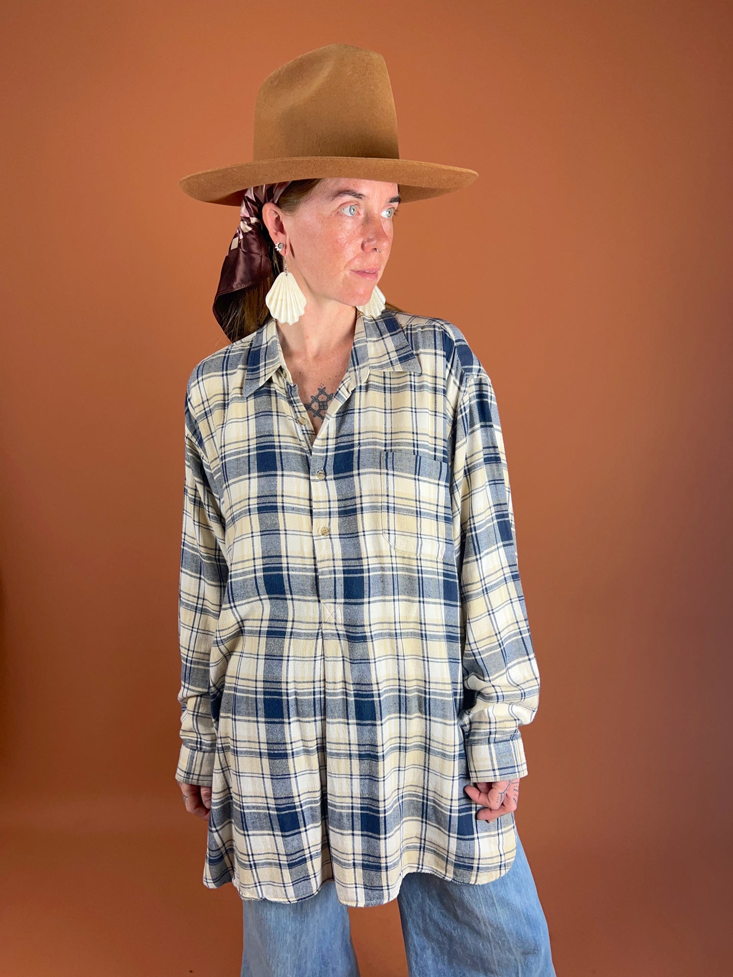 VINTAGE 70's Cotton French Workwear 1/4 Button Shirt/Tunic 14-16