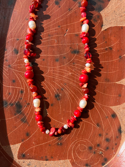 Moon Rae Necklace Red Coral Pearl Necklace