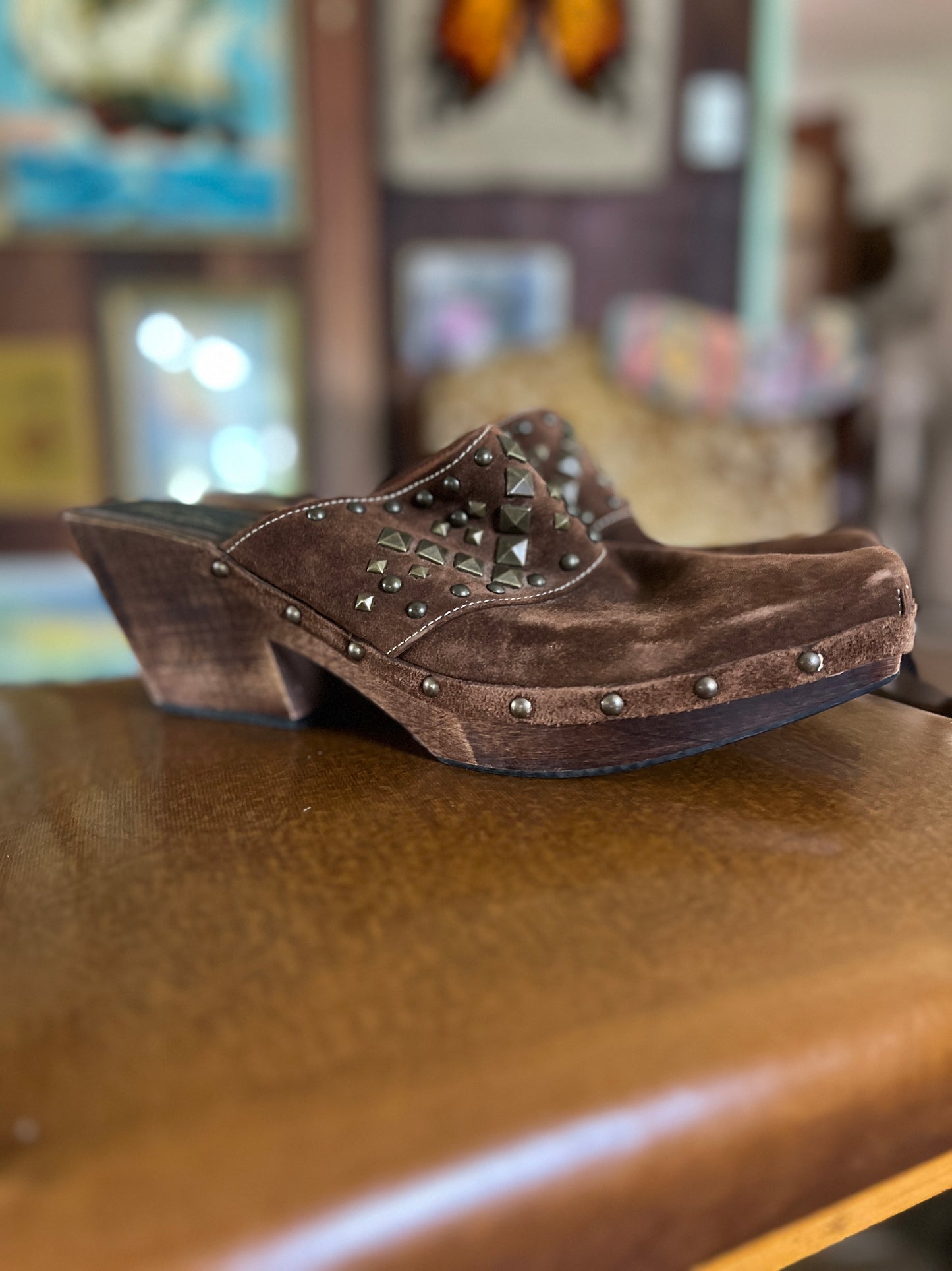 VINTAGE Y2K Italian Suede Studded Mules 9/39.5