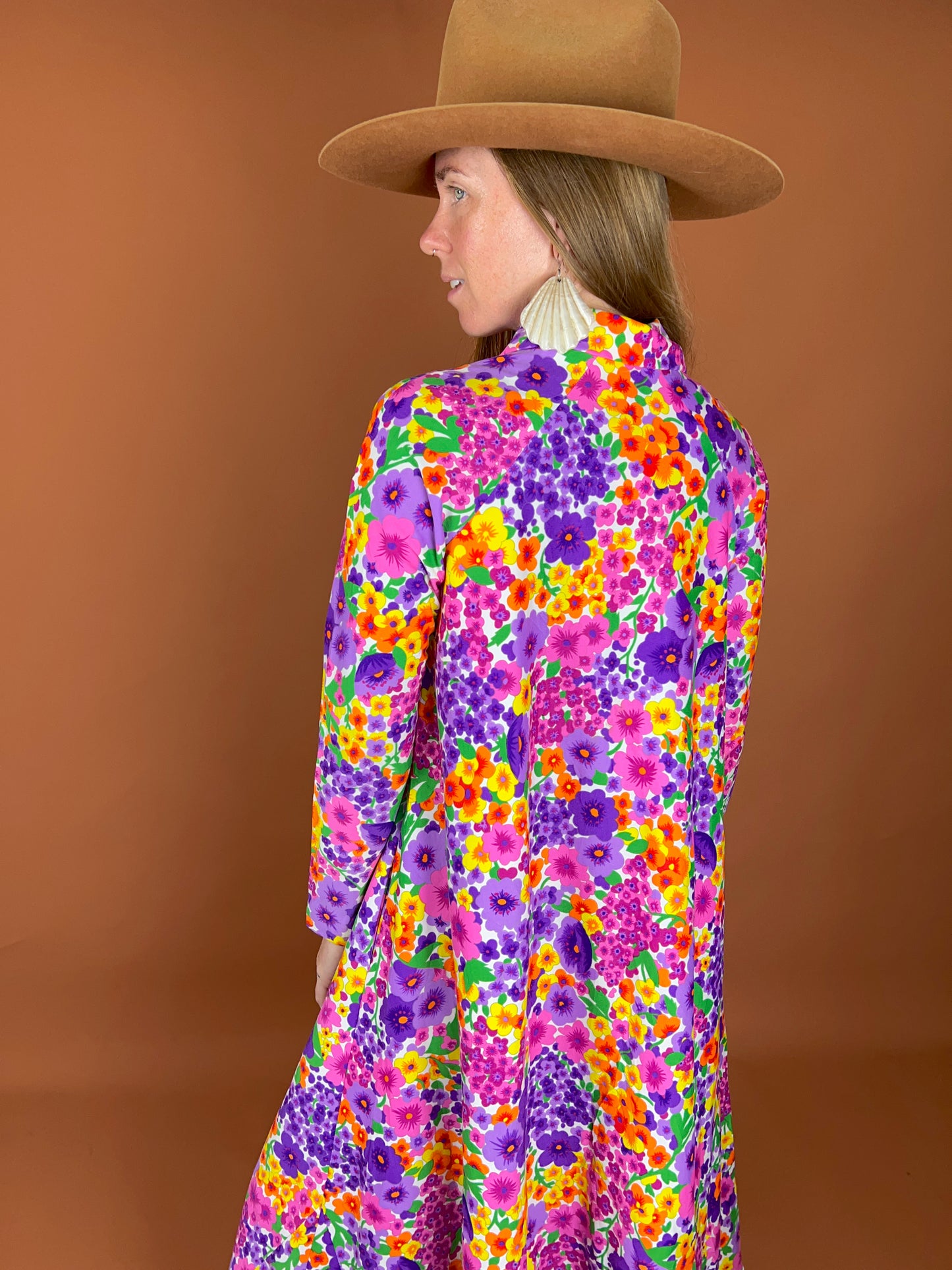 VINTAGE 60's Floral Maxi Dress 10-12