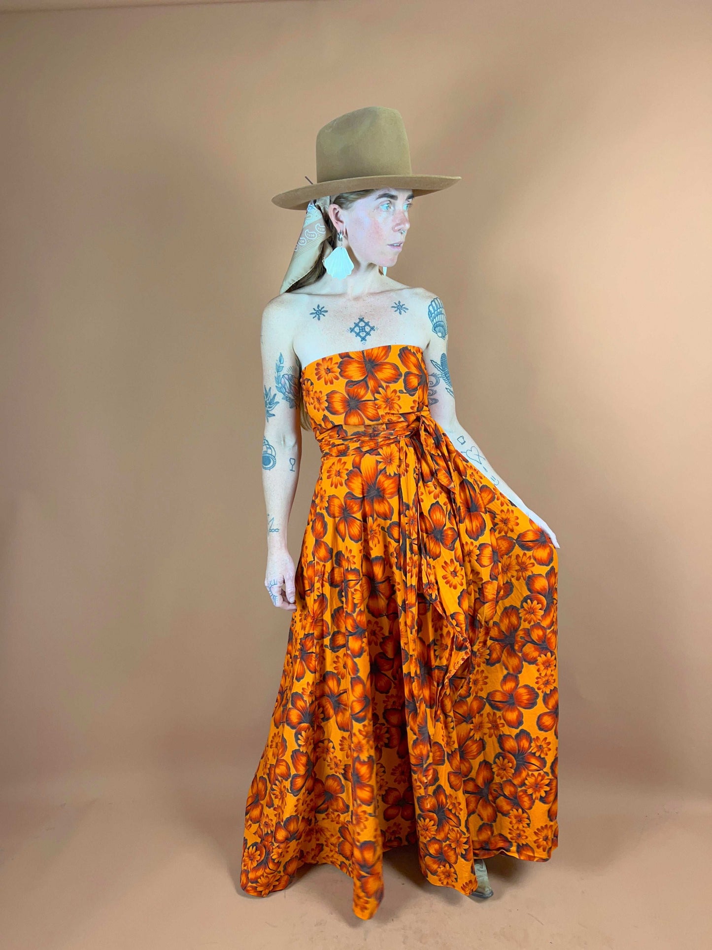 VTG 60's Hibiscus Maxi Dress 8-10