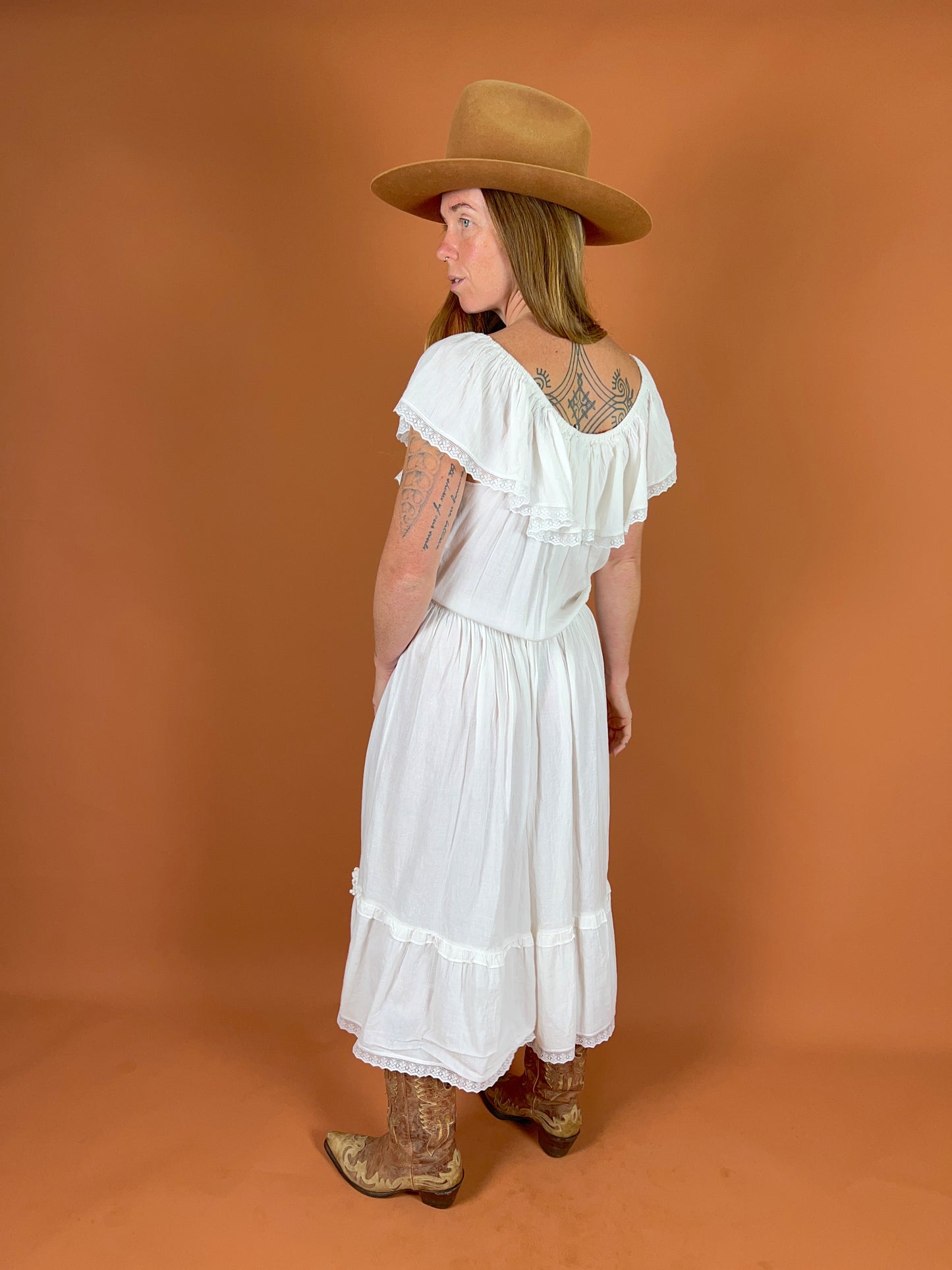 VINTAGE 70's Cotton Maxi Dress 14-16