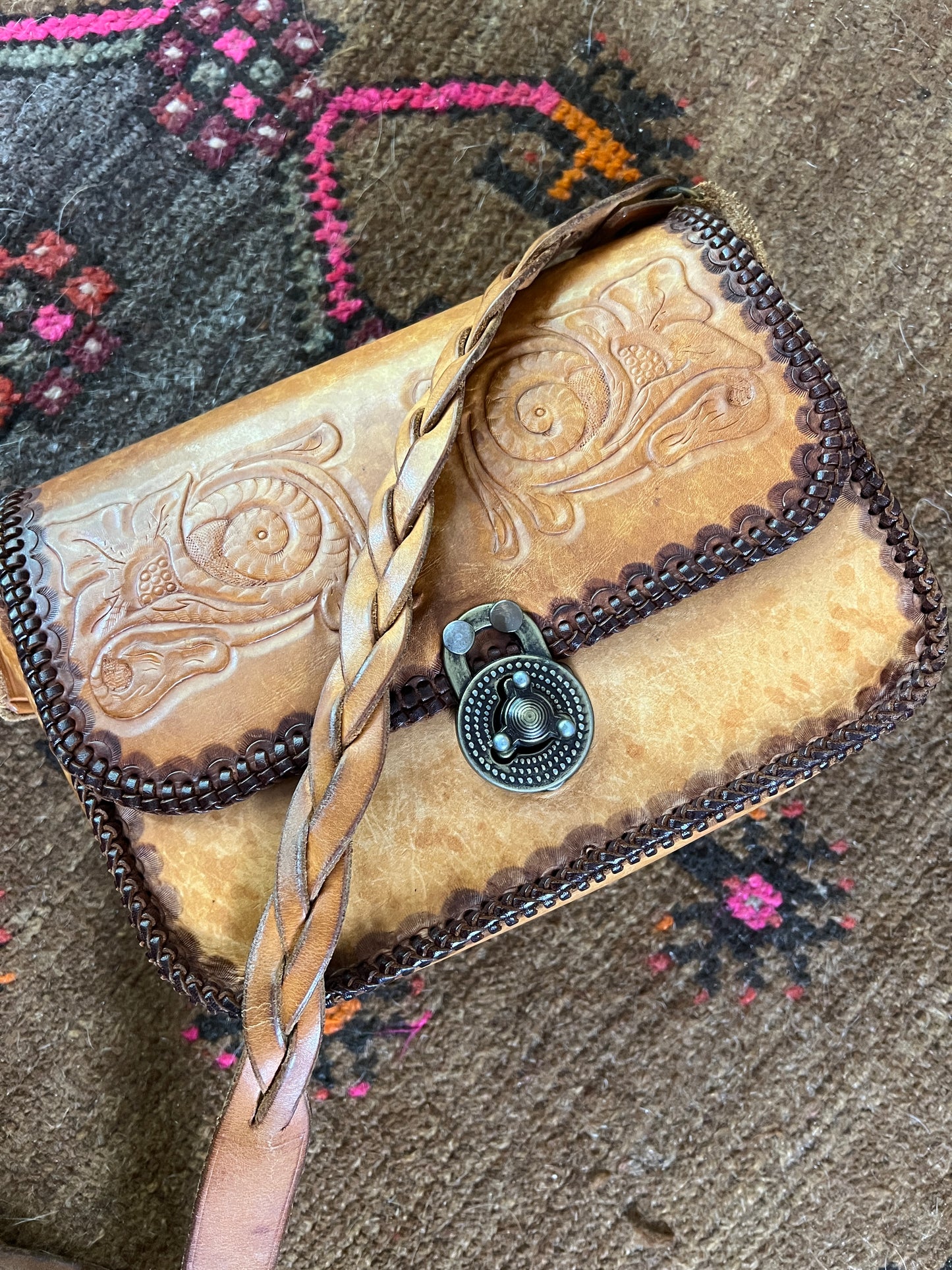 VINTAGE 70's Tooled Leather Shoulder Bag