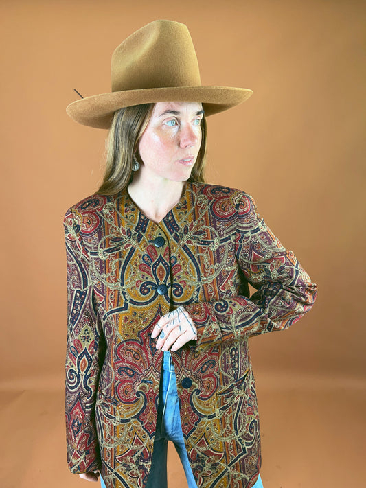 VINTAGE 70's Paisley Long Jacket 10-12