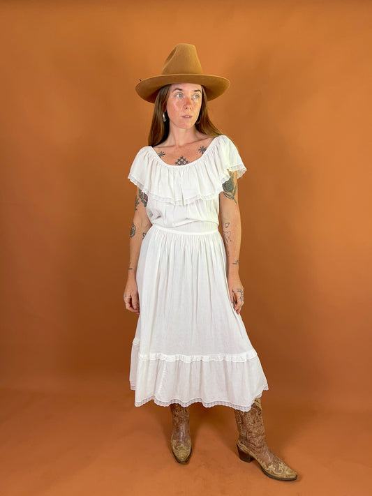 VINTAGE 70's Cotton Maxi Dress 14-16