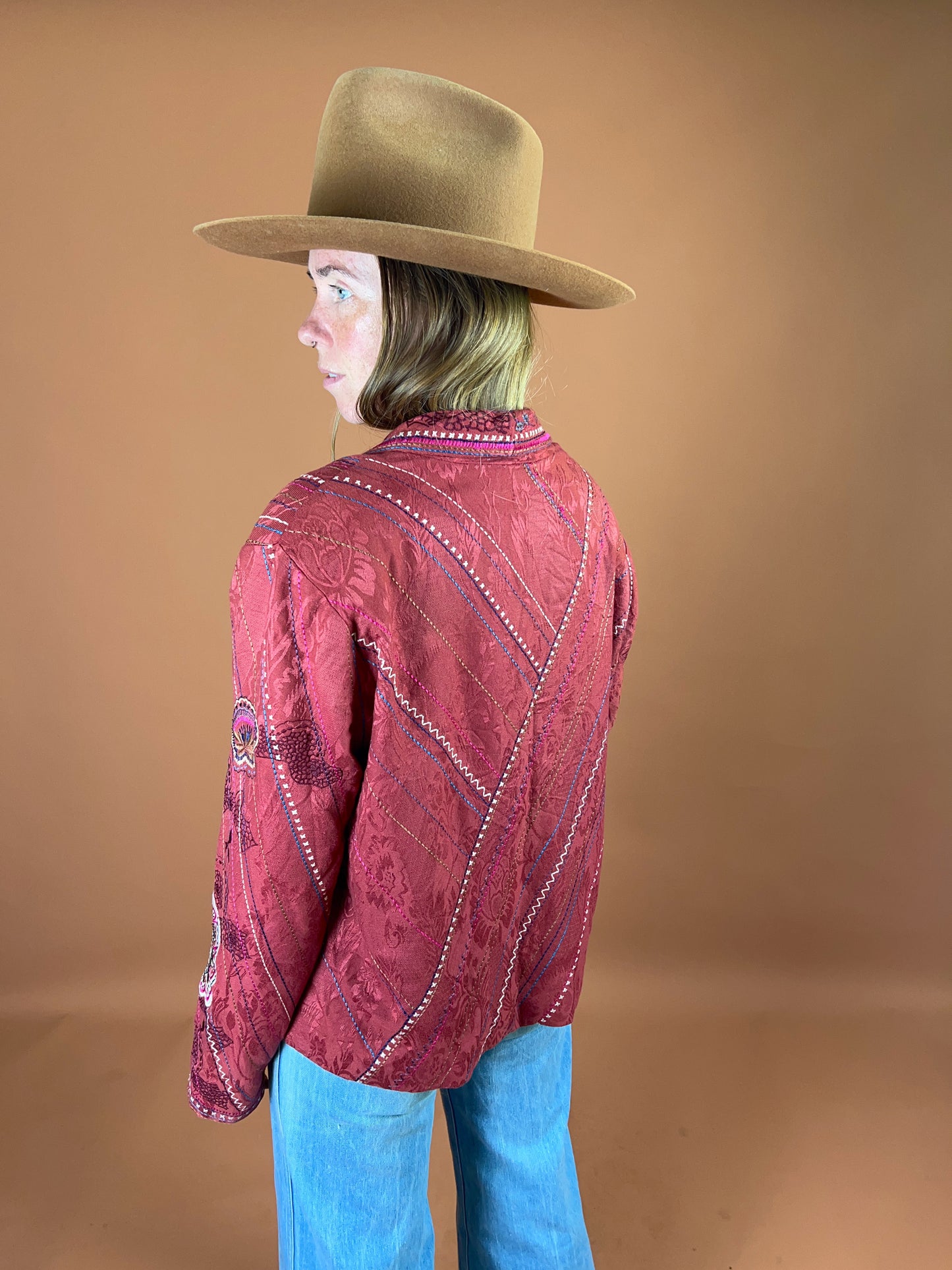 VINTAGE 80's Floral Embroidered Jacket 14