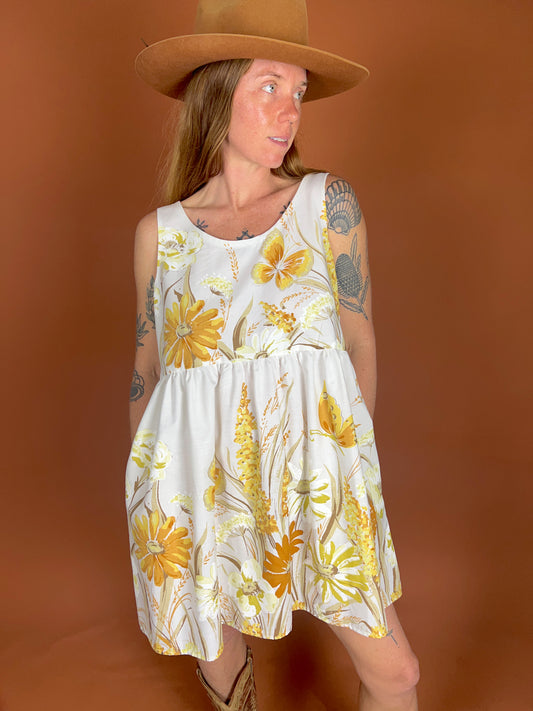 Up-Cycled Vintage Sheet Mini Dress 14-16