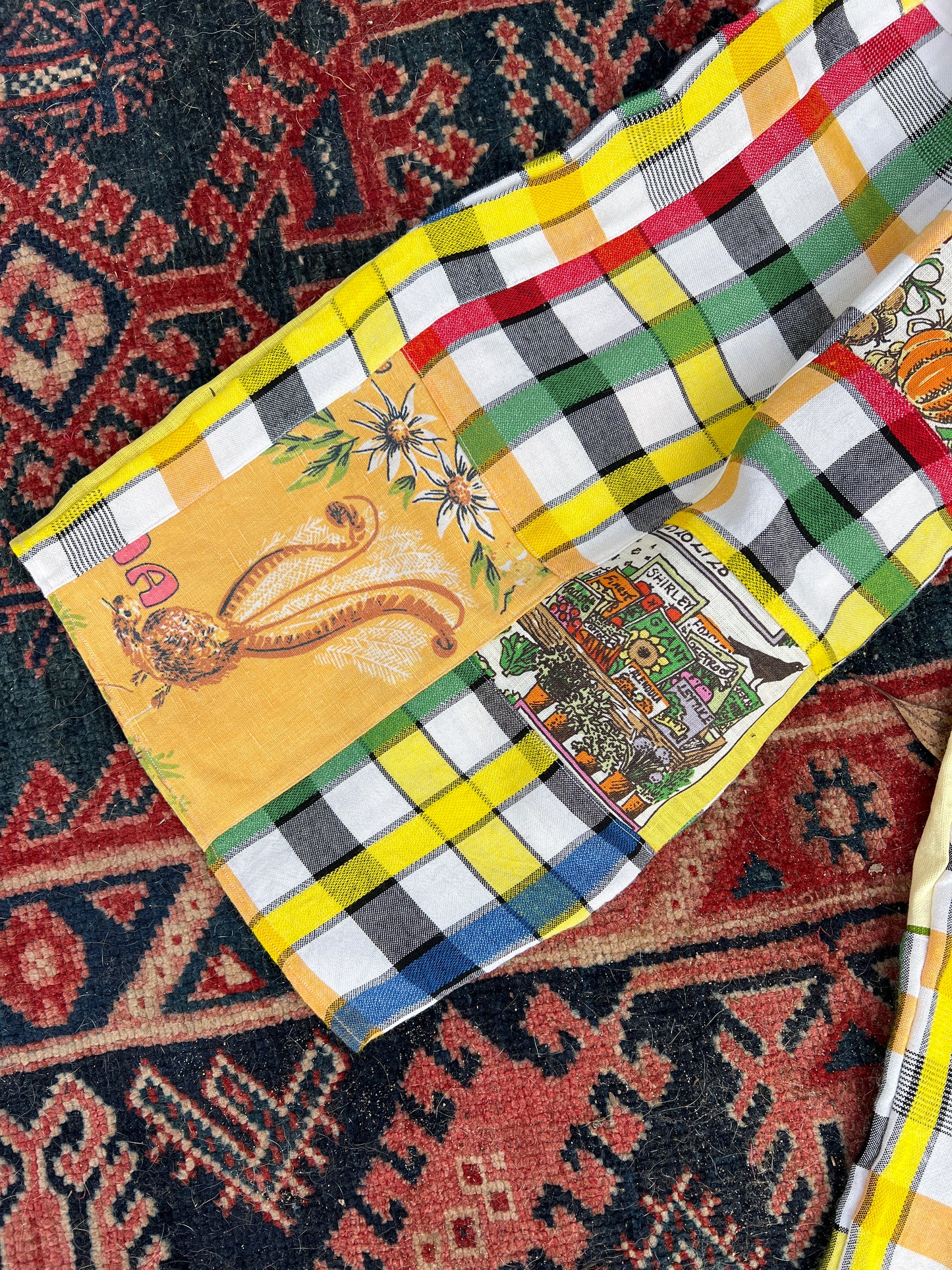 SECOND SHINE SLOW FASHION Vintage Check Tablecloth & Tea Towel Patchwork Pants 6-10