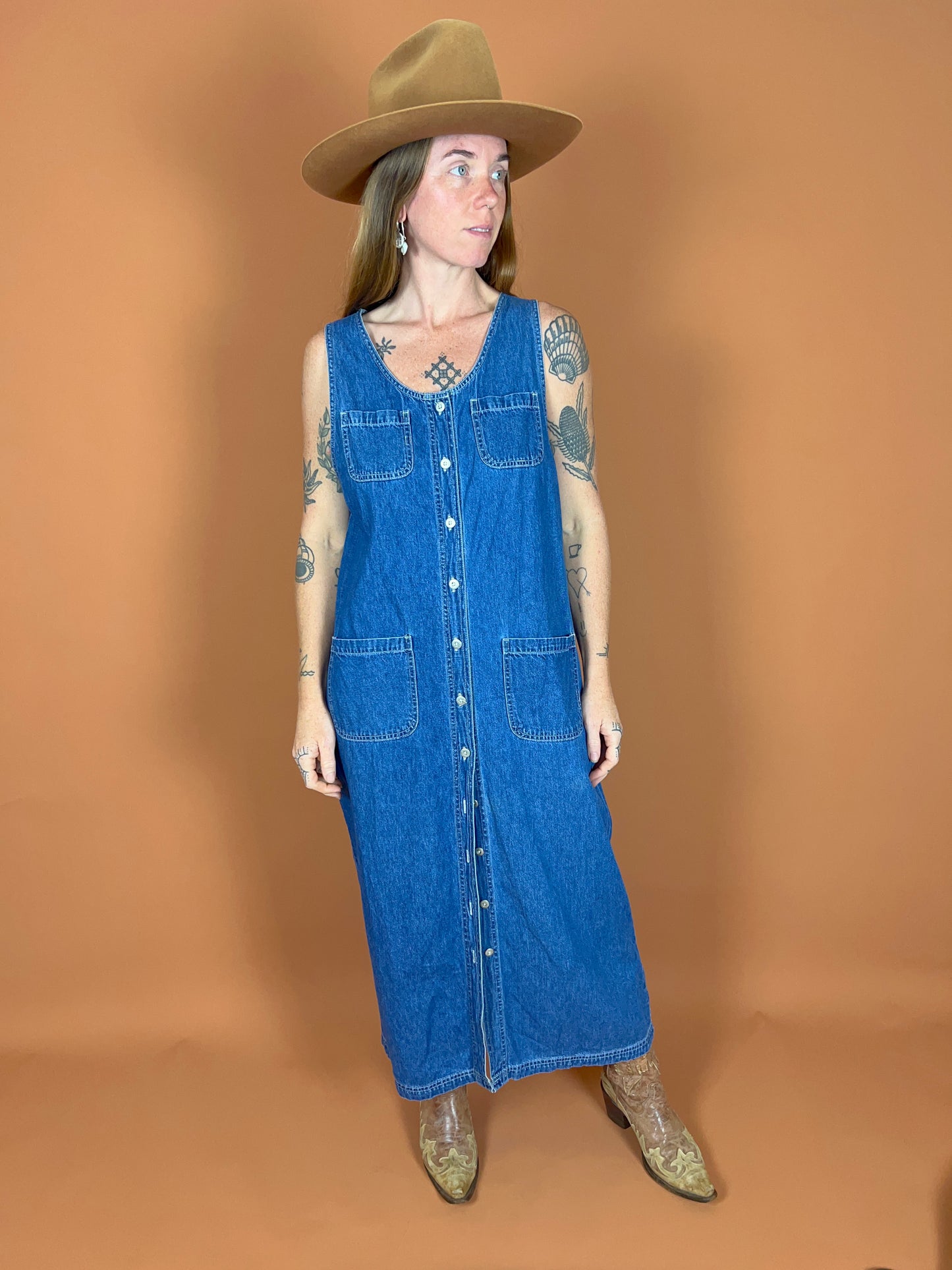 VINTAGE 80s Denim Maxi Dress 12