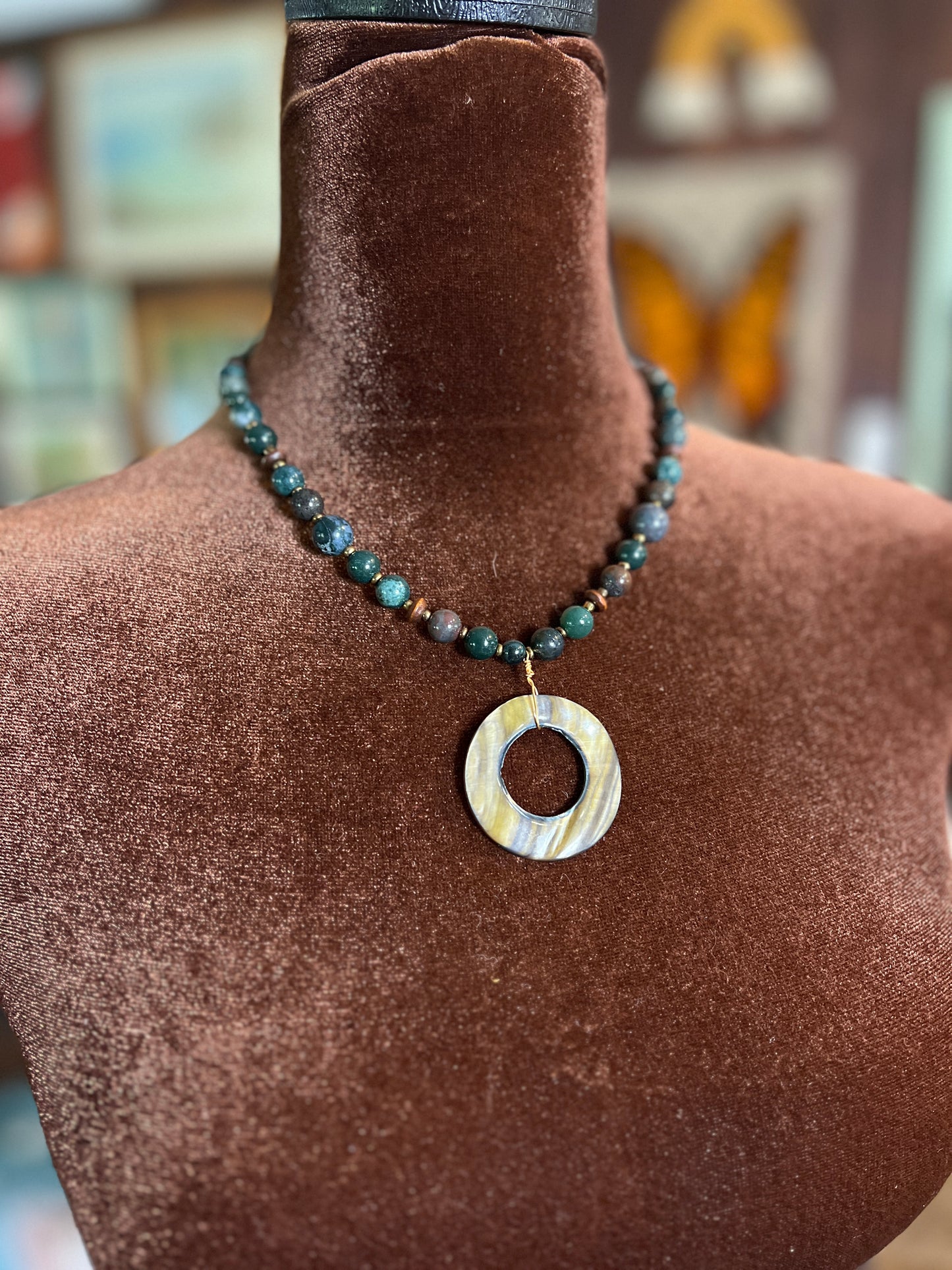 Moon Rae Moss Agate Pearl Necklace