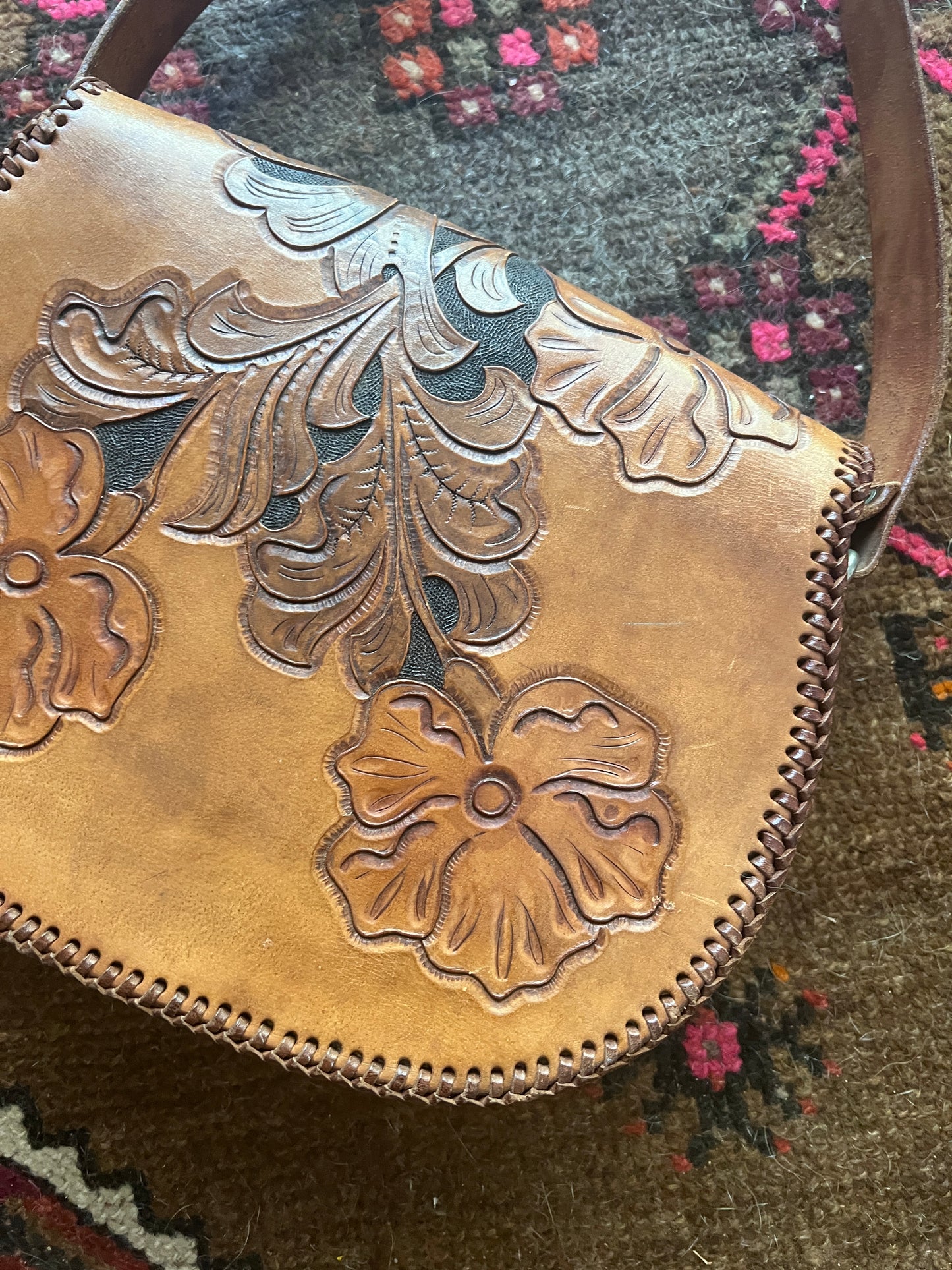 VINTAGE 60's Leather Tooled Bag