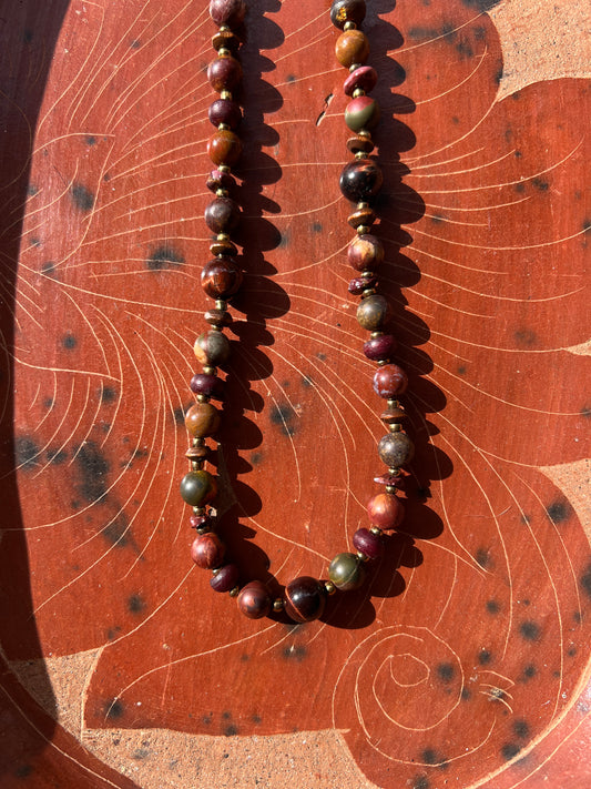 Moon Rae Wood Bead Agate Necklace