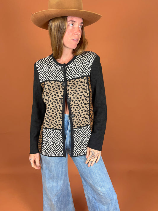 VINTAGE 70's Animal Print Cardigan 10